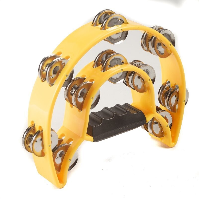 Koda 10&quot;(25cm) Plastic Power Tambourine, 2 Row Jingles, Yellow