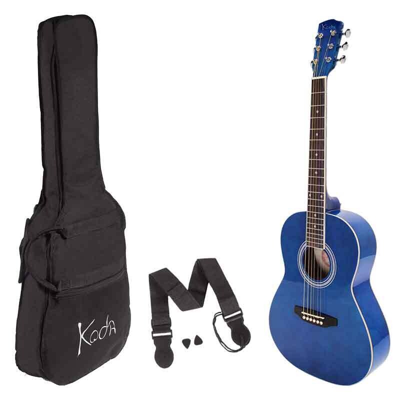 Koda 3/4 Acoustic Guitar, steel strings, spruce top, baswood B&amp;S, 5mm gig bag, strap &amp; pics, Blue