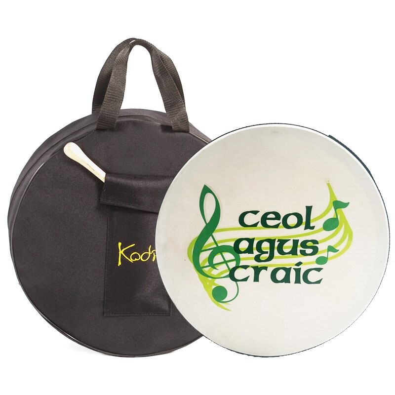 Koda Irish Bodhran 12&quot;x3&quot; with Beater, Solid Wooden Black Frame, CEOL AGUS CRAIC