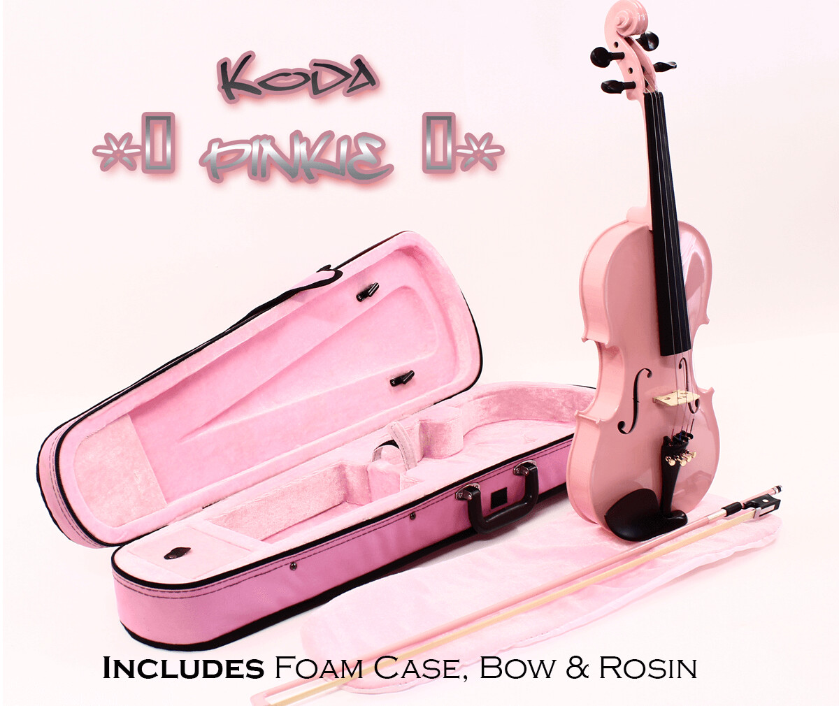 Koda 4/4 Size Traditional Violin with Case, Bow and Rosin, Pink