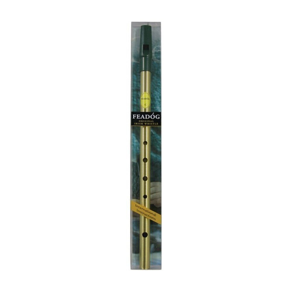 Tin Whistle Feadog Brass C Whistle, Green Top - PRESENTATION PACK