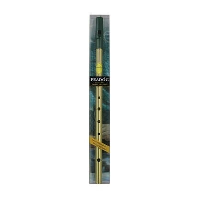 Tin Whistle Feadog Brass C Whistle, Green Top - PRESENTATION PACK