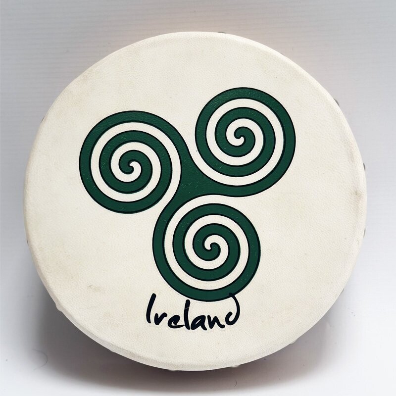 Koda Irish Bodhran 8&quot; with Beater Solid Wooden Frame &amp; Crossbar, NEWGRANGE SWIRL GREEN