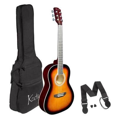 Koda 3/4 Acoustic Guitar, steel strings, spruce top, baswood B&amp;S, 5mm gig bag, strap &amp; pics, Sunburst