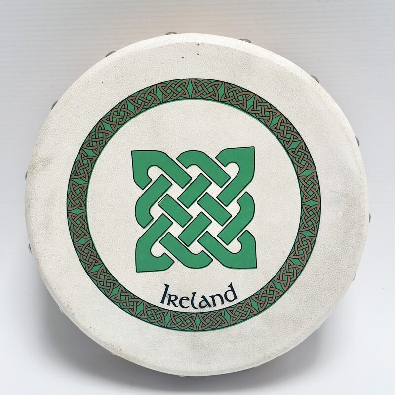 Koda Irish Bodhran 8&quot; with Beater Solid Wooden Frame &amp; Crossbar, GREEN SQUARE CELTIC KNOT
