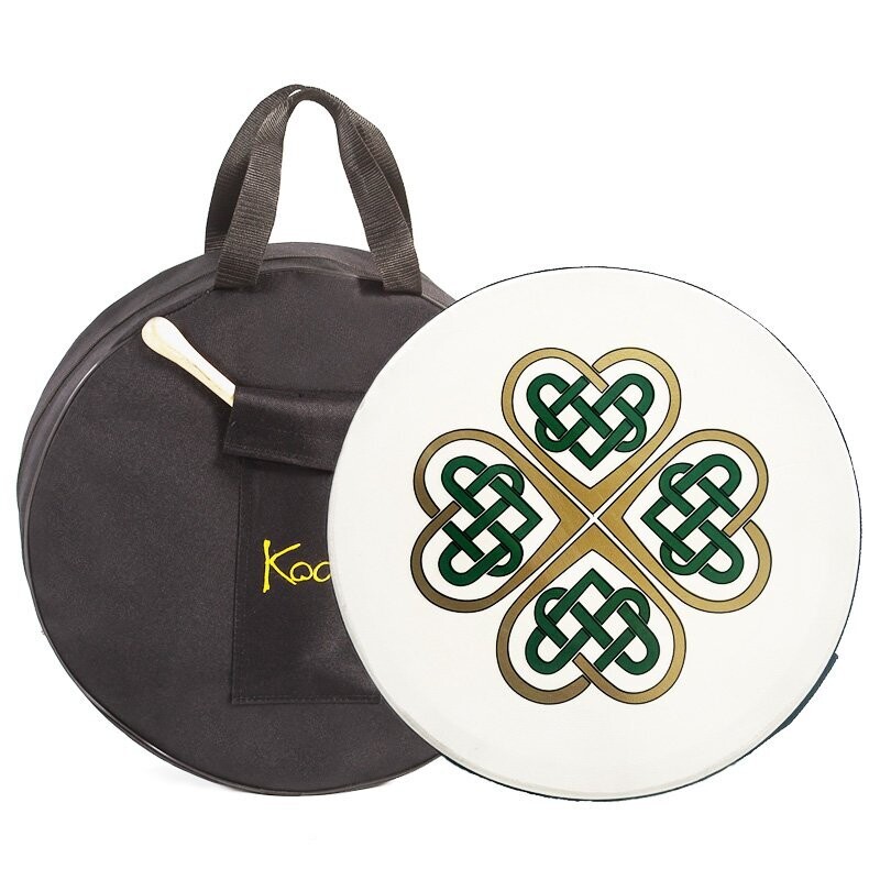 Koda Irish Bodhran 14&quot;x3&quot; with Beater, Solid Wooden Black Frame, CELTIC KNOT IN HEARTS