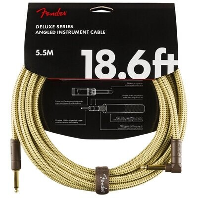 Fender Instrument Cable, 18.6FT / 5.5M Delux Series Lead, Jack Male-Right Angle Jack Male, TWEED