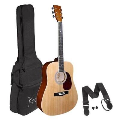 Acoustic Guitar, Koda 4/4 Size NATURAL Guitar Pack, with Bag, Strap &amp; 2 Pics