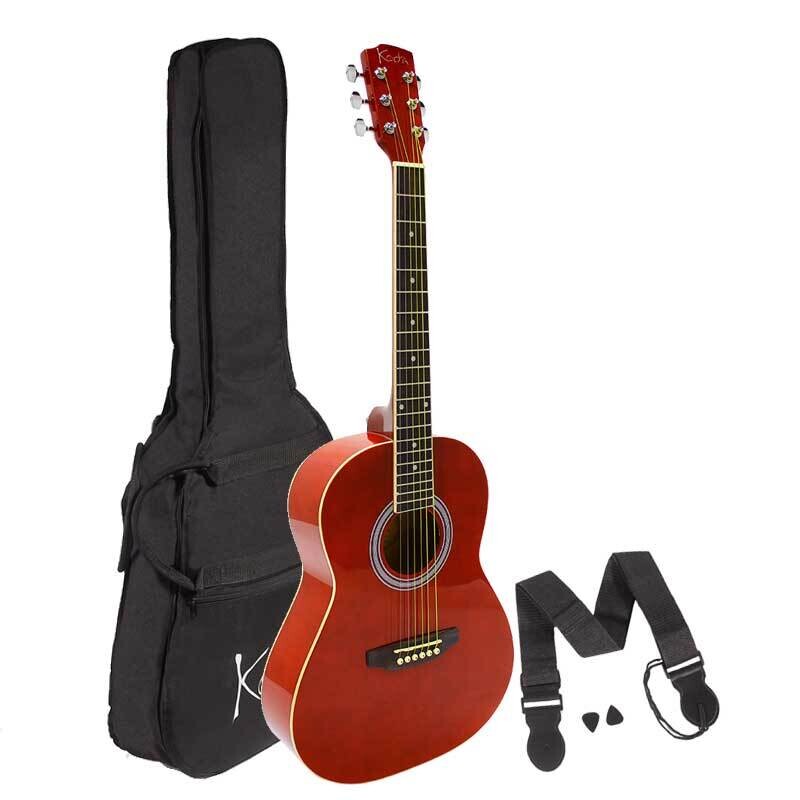 Left Handed Guitar, Koda 3/4 Acoustic Guitar PACK, Red