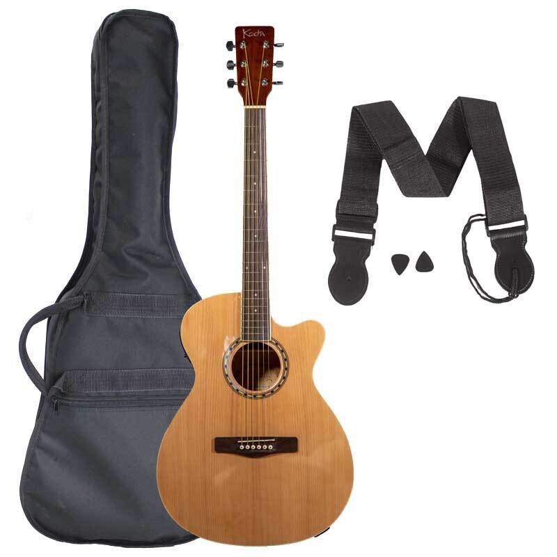 Koda 40&quot; Cutaway Folk OM Style Semi-Acoustic Guitar PACK, Natural