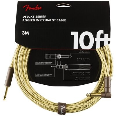 Fender Instrument Cable, 10FT / 3M Delux Series Lead, Jack Male-Right Angle Jack Male, TWEED