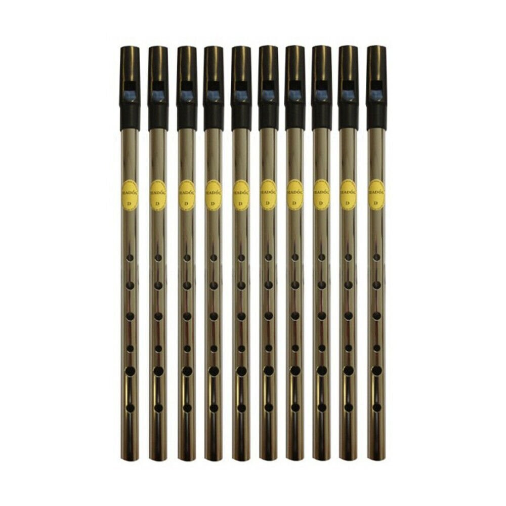 Tin Whistle Feadog Nickel D Whistles, Black Top - BOX OF 10