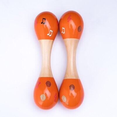 Koda 8&quot; (20cm) Wooden Mini Double Sided Maracas, Orange , Set of 2