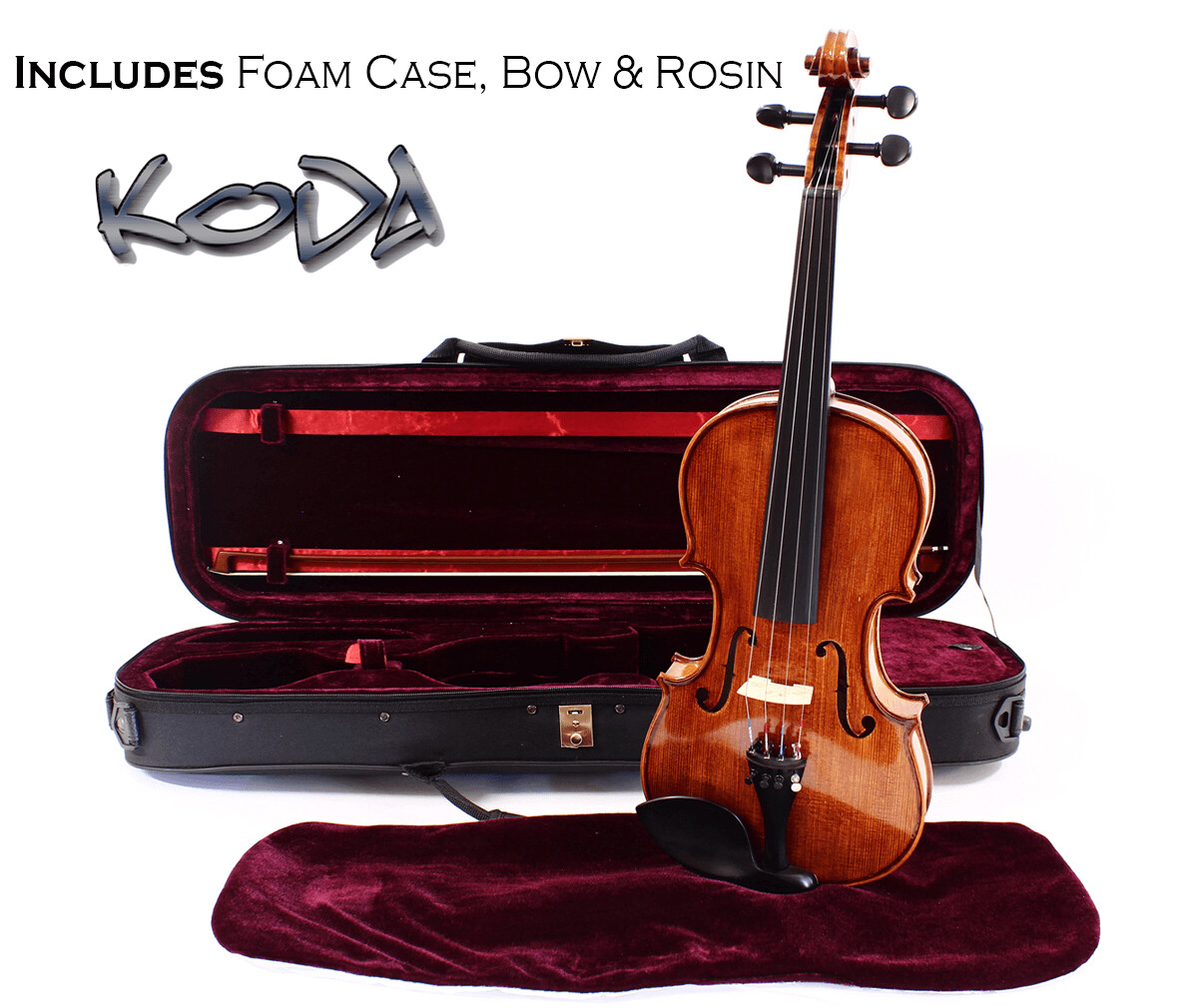 Violin, Koda 4/4 Size High Grade Fiddle with Case, Bow and Rosin, Natural
