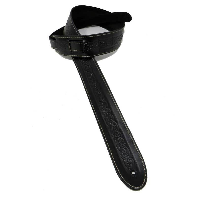 Leathergraft Liverpool 2.5&quot; Embossed Celtic Adjustable Guitar Strap, Genuine Leather, Black
