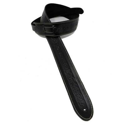 Leathergraft Liverpool 2.5&quot; Embossed Celtic Adjustable Guitar Strap, Genuine Leather, Black
