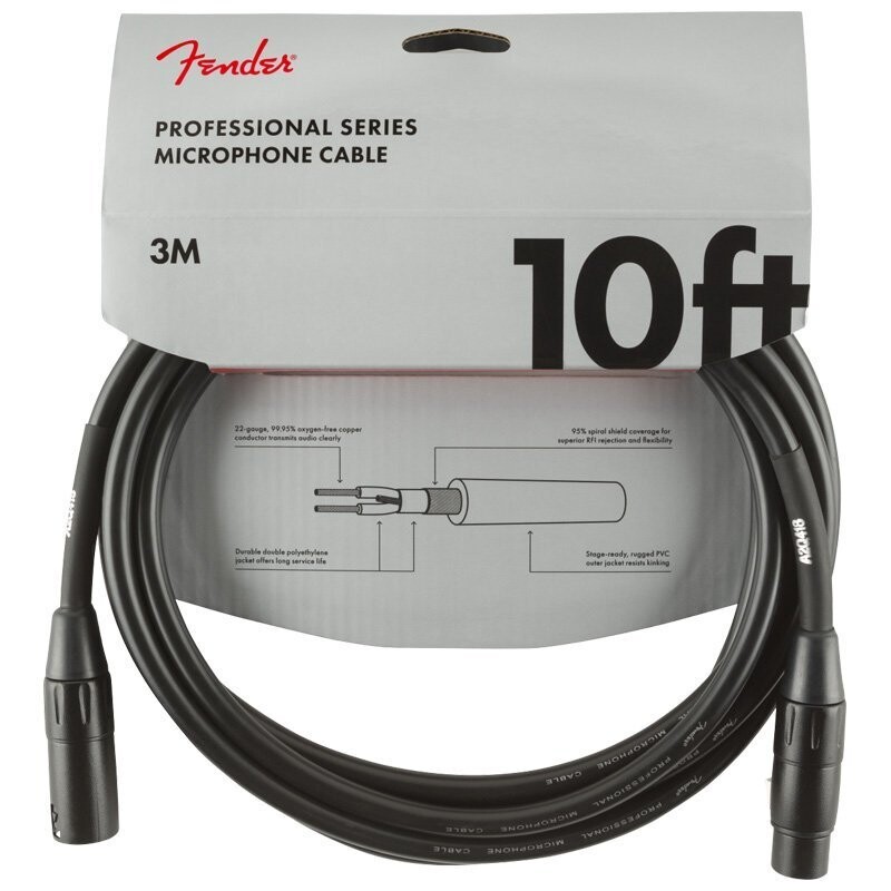 Fender Microphone Cable, 10FT / 3M Professional Series Lead, XLR Male-XLR Female