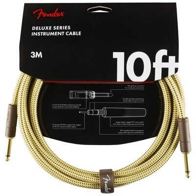 Fender Instrument Cable, 10FT / 3M Delux Series Lead, Jack Male-Jack Male, TWEED