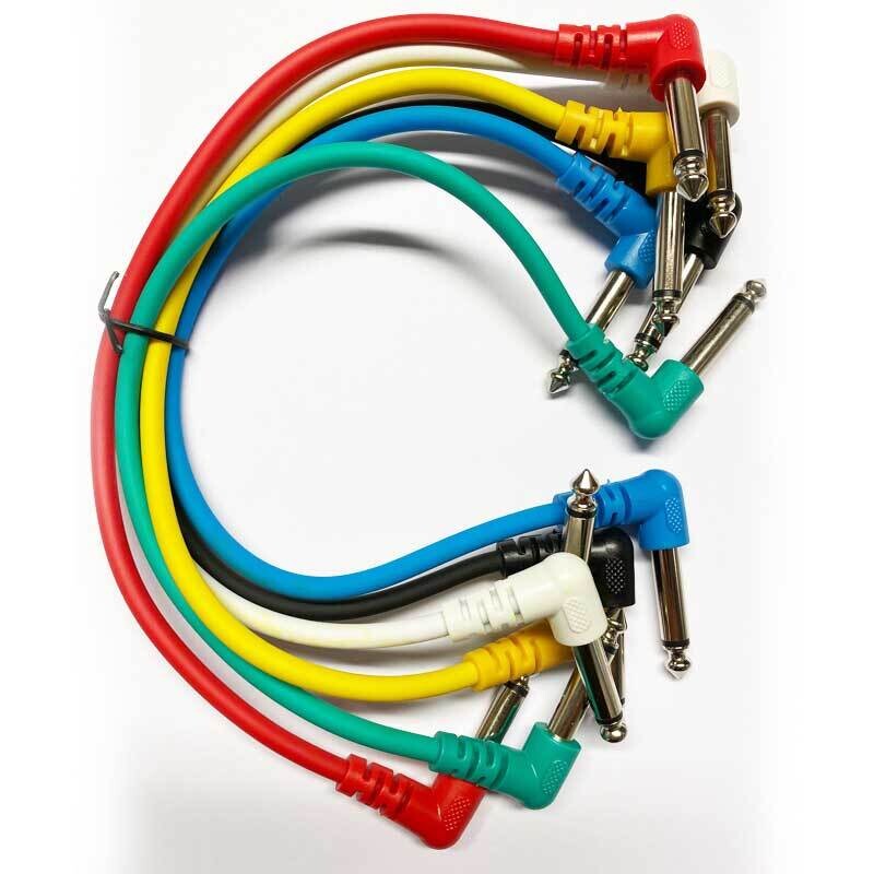 Koda 30cm Right Angle Patch Cables, 6.35mm Mono Jack - 6.35mm Mono Jack, PACK of 6