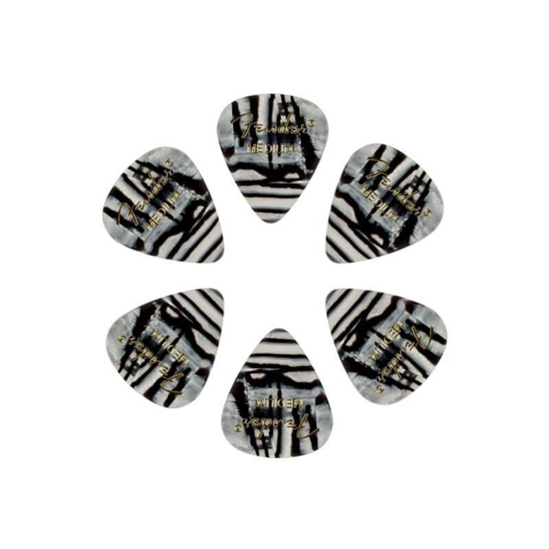 Fender Plectrums, Celluloid Medium Picks, Zebra Pattern, 351 Shape, Pack of 12
