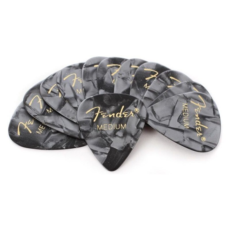 Fender Plectrums, Celluloid Medium Picks, Black Moto, 351 Shape, Pack of 12