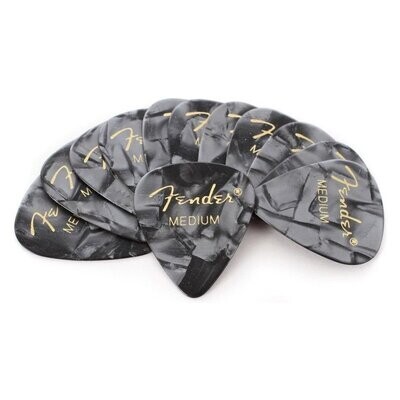 Fender Plectrums, Celluloid Medium Picks, Black Moto, 351 Shape, Pack of 12