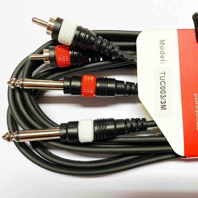 Koda 3M Audio Cable, Twin RCA Male - Twin 6.35mm Mono Jack, Black