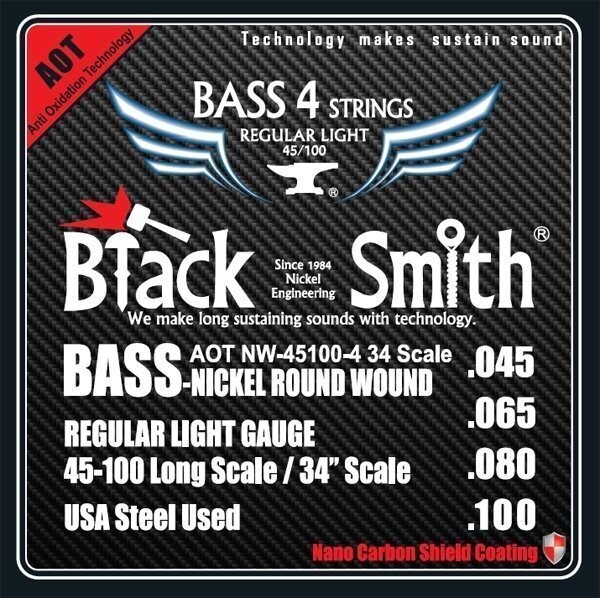 BlackSmith ANW45100434 Coated Nickel Round Wound Electric Bass Strings, Regular Light