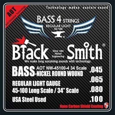 BlackSmith ANW45100434 Coated Nickel Round Wound Electric Bass Strings, Regular Light