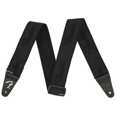 Fender Guitar Strap, WeighLess Elastic Strap, Leather Ends, Black Running Logo