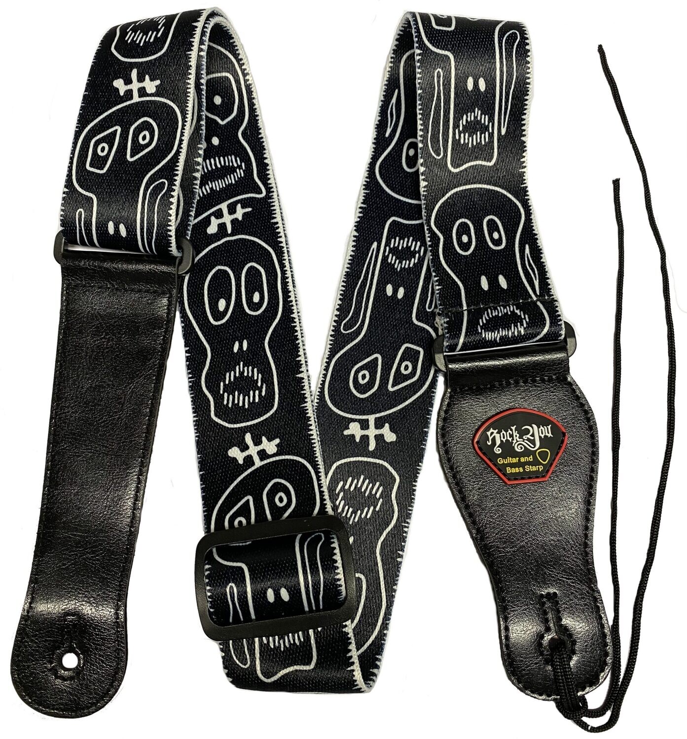 RockYou 2&quot; Polyester Adjustable Guitar Strap, BLACK SKULL