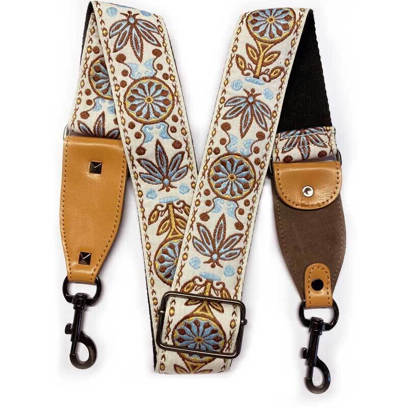 RockYou Adjustable 2&quot; Banjo Strap, Leatherette Ends, Metal Clasps, Hootenanny Jaquard Style, WHITE