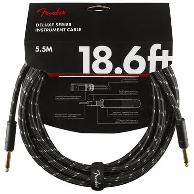 Fender Instrument Cable, 18.6FT / 5.5M Delux Series Lead, Jack Male-Jack Male, BLACK TWEED