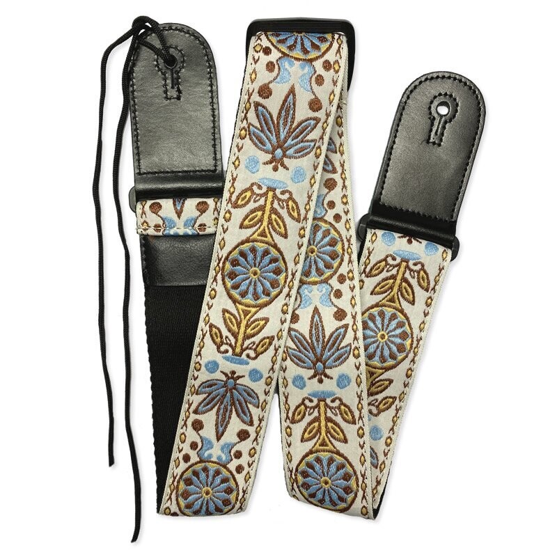 RockYou 2&quot; Adjustable Guitar Strap, Leatherette Ends, Hootenanny Jaquard Style, WHITE