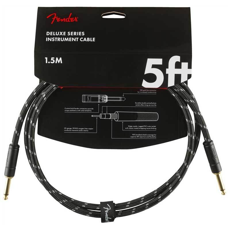 Fender Instrument Cable, 5FT / 1.5M Delux Series Lead, Jack Male-Jack Male, BLACK TWEED