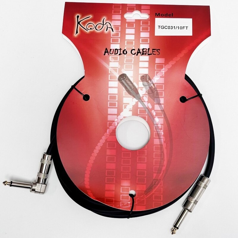 Koda 10FT / 3M Instrument Lead, 6.35 Mono Jack - Angled 6.35 Mono Jack