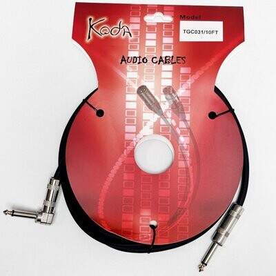 Koda 10FT / 3M Instrument Lead, 6.35 Mono Jack - Angled 6.35 Mono Jack