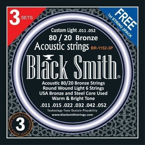 BlackSmith BR11523P Acoustic Strings 80/20 Bronze Gauges 011-052, 3 SET PACK