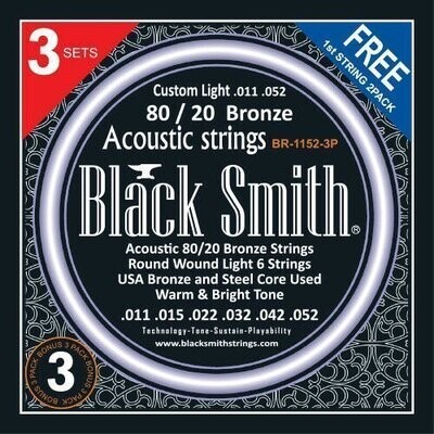 BlackSmith BR11523P Acoustic Strings 80/20 Bronze Gauges 011-052, 3 SET PACK