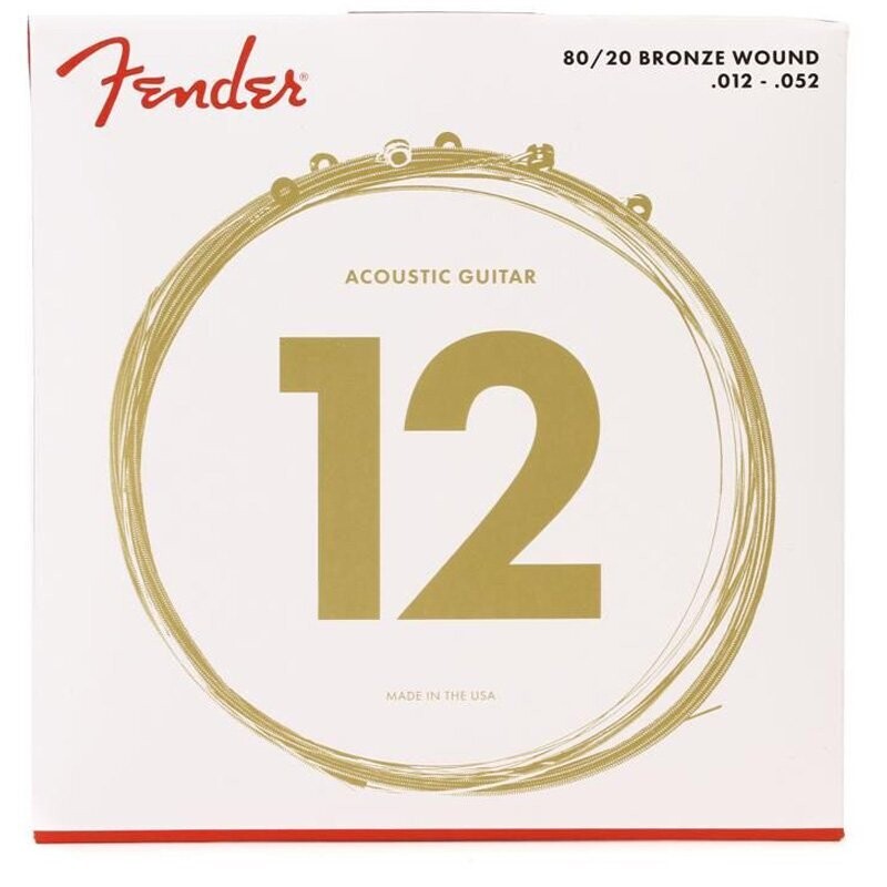 Fender 80/20 Bronze Acoustic Guitar Strings, Ball End, 70L .012-.052 Gauges
