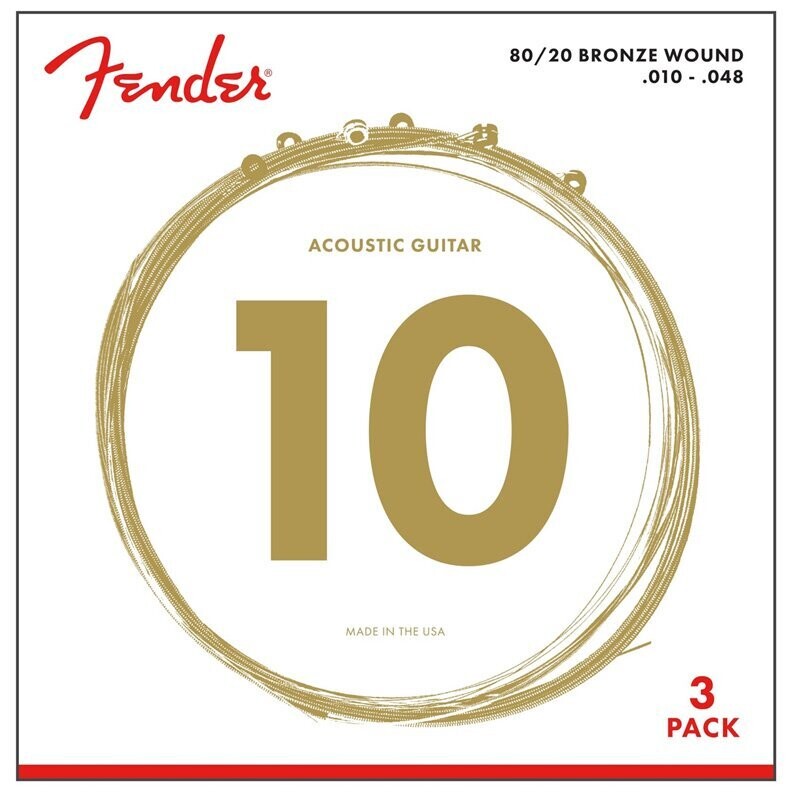 Fender 80/20 Bronze Acoustic Guitar Strings, Ball End, 70XL .010-.048 Gauges, 3 Pack