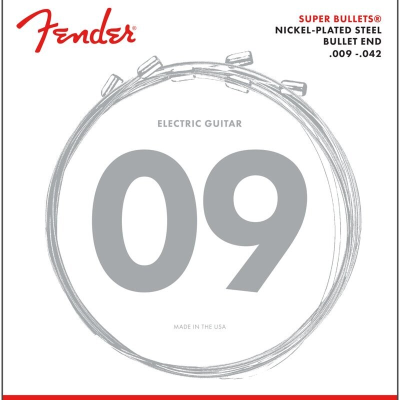 Fender Electric Guitar Strings, Nickel Plated Steel Strings, Bullet-End, .009-.042