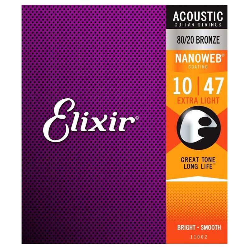Elixir E11002 Nanoweb Extra Light Acoustic Guitar Strings, 10-47