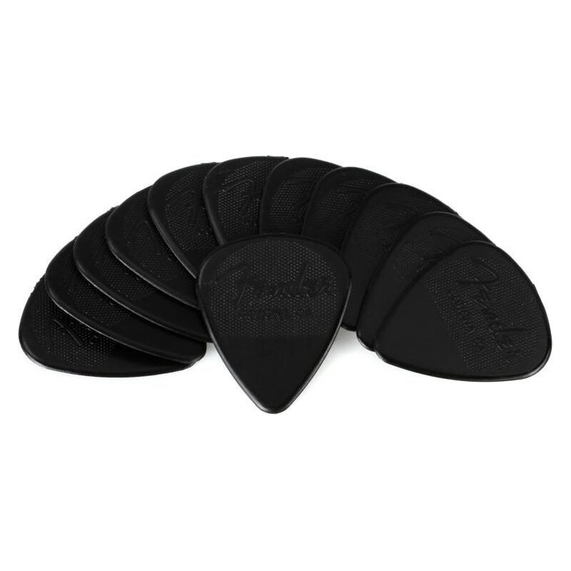 Fender Plectrums, Nylon Black, Heavy Picks, Non-Slip Gripping Surface, Pack of 12