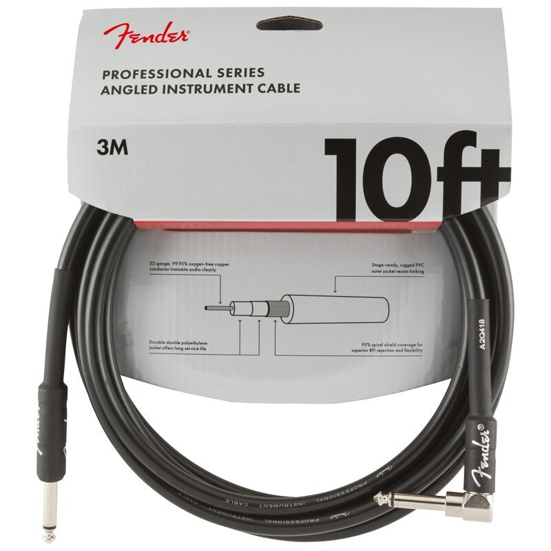 Fender Instrument Cable, 10FT / 3M Professional Series Lead, Jack Male- Right Angle Jack Male
