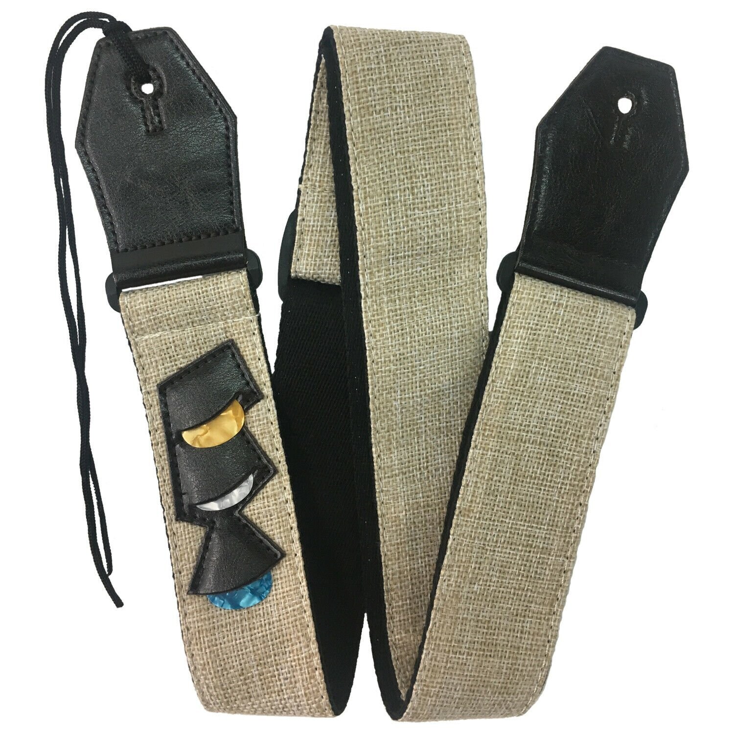 Guitar Strap, RockYou Cotton/Linen Genuine Leather Ends 3 Pics - CREAM