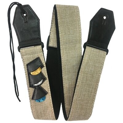 Guitar Strap, RockYou Cotton/Linen Genuine Leather Ends 3 Pics - CREAM