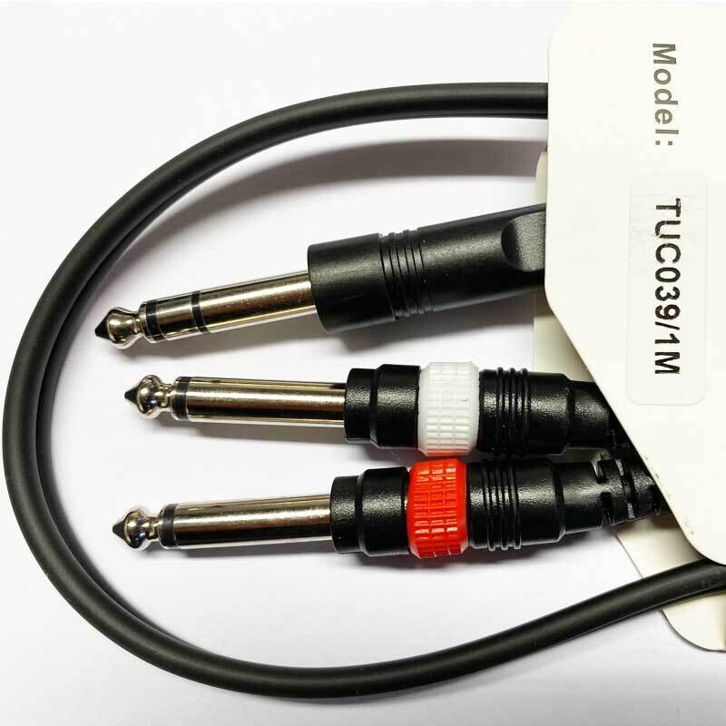 Koda 1M Instrument Cable, Twin 6.35mm Mono Jack - 6.35mm Stereo Jack, Black