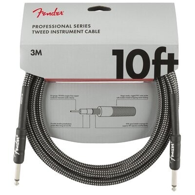 Fender Instrument Cable, 10FT / 3M Professional Series Lead, Jack Male-Jack Male, GREY TWEED