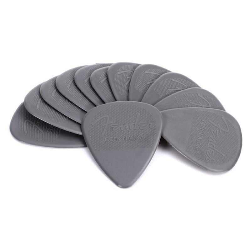 Fender Plectrums, Nylon Dark Gray, Medium Picks, Non-Slip Gripping Surface, Pack of 12